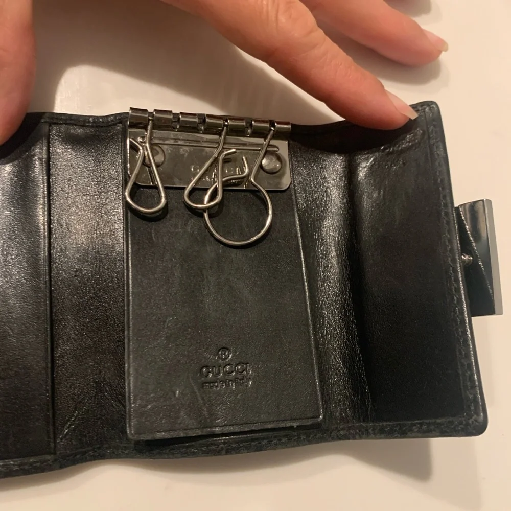 Vintage Gucci GG logo black Canvas and Leather Key Case Holder Wallet Organizer - Picture 7 of 12